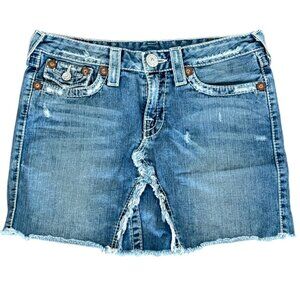 Vintage Y2K True Religion Womens Distressed Denim Shorts Size 29 Raw Hem Light W
